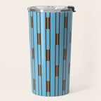  Sky Blue and Chestnut Brown Geometric Minimalist Geo Chain Vertical Stripe Pattern Travel Mug Gallery Image 2
