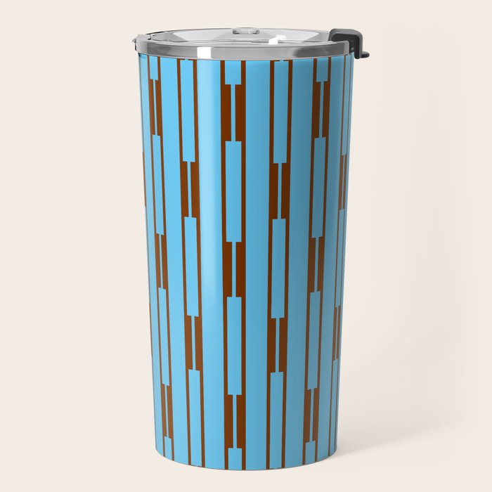  Sky Blue and Chestnut Brown Geometric Minimalist Geo Chain Vertical Stripe Pattern Travel Mug Gallery Image 2