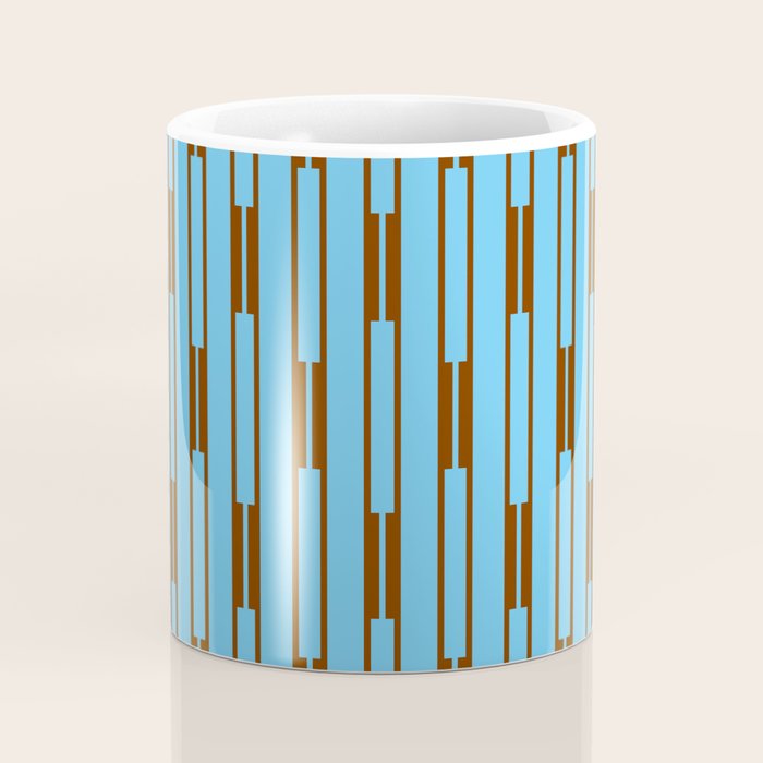  Sky Blue and Chestnut Brown Geometric Minimalist Geo Chain Vertical Stripe Pattern Coffee Mug Gallery Image 4