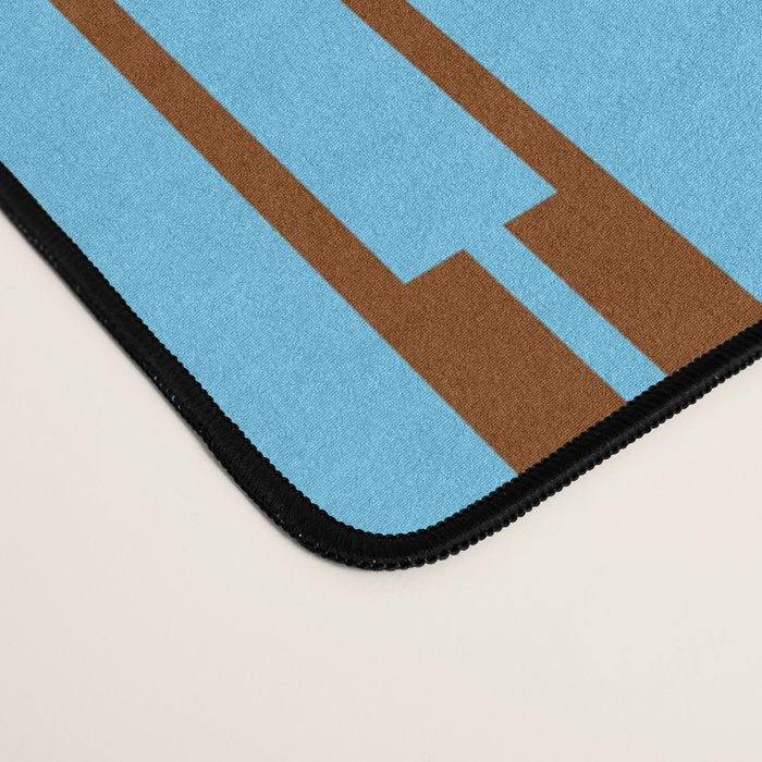  Sky Blue and Chestnut Brown Geometric Minimalist Geo Chain Vertical Stripe Pattern Desk Mat Gallery Image 4