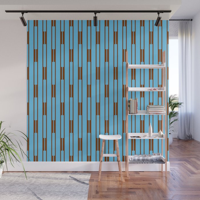  Sky Blue and Chestnut Brown Geometric Minimalist Geo Chain Vertical Stripe Pattern Wall Mural Gallery Image 1