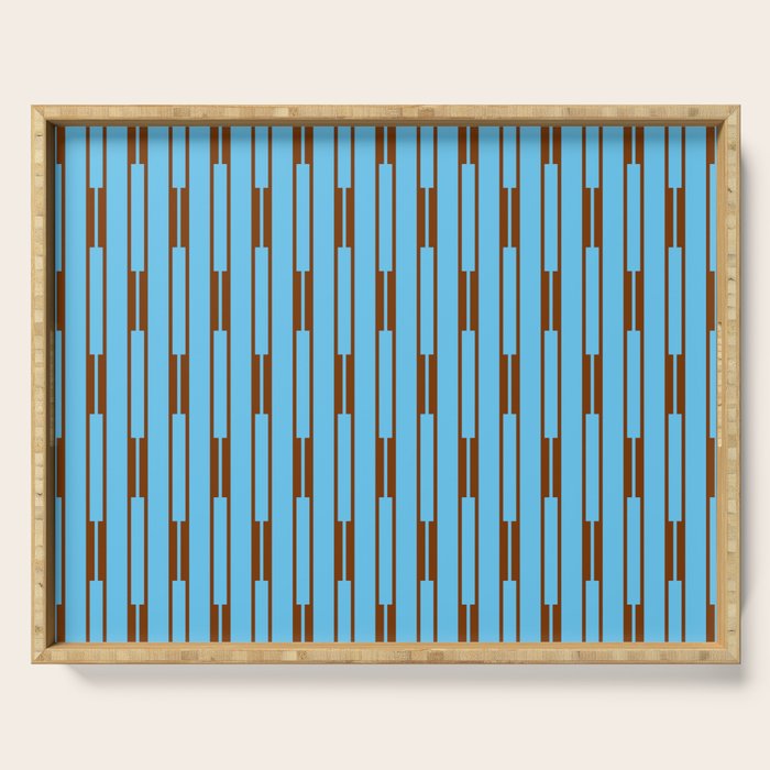  Sky Blue and Chestnut Brown Geometric Minimalist Geo Chain Vertical Stripe Pattern Serving Tray Gallery Image 1
