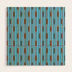  Sky Blue and Chestnut Brown Geometric Minimalist Geo Chain Vertical Stripe Pattern Wood Wall Art Gallery Image 1