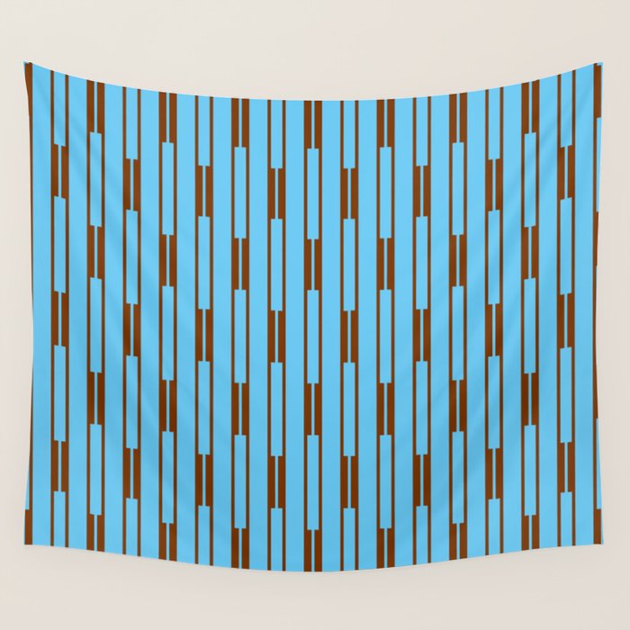  Sky Blue and Chestnut Brown Geometric Minimalist Geo Chain Vertical Stripe Pattern Wall Tapestry Gallery Image 4