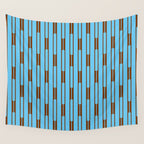  Sky Blue and Chestnut Brown Geometric Minimalist Geo Chain Vertical Stripe Pattern Wall Tapestry Gallery Image 4