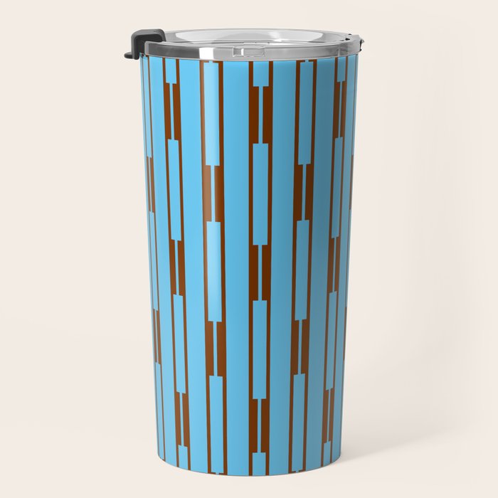  Sky Blue and Chestnut Brown Geometric Minimalist Geo Chain Vertical Stripe Pattern Travel Mug Gallery Image 3
