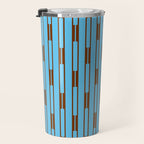  Sky Blue and Chestnut Brown Geometric Minimalist Geo Chain Vertical Stripe Pattern Travel Mug Gallery Image 3