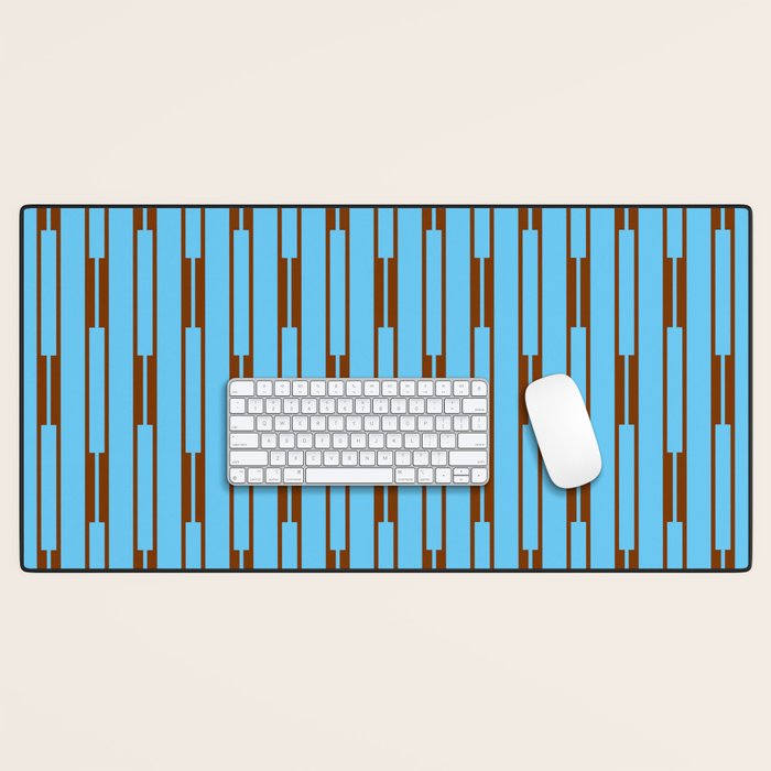  Sky Blue and Chestnut Brown Geometric Minimalist Geo Chain Vertical Stripe Pattern Desk Mat Gallery Image 1
