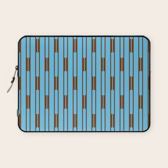  Sky Blue and Chestnut Brown Geometric Minimalist Geo Chain Vertical Stripe Pattern Laptop Sleeve Gallery Image 1