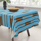  Sky Blue and Chestnut Brown Geometric Minimalist Geo Chain Vertical Stripe Pattern Tablecloth Gallery Image 3