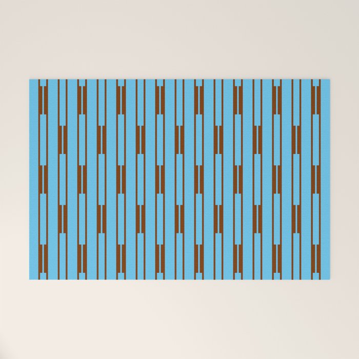  Sky Blue and Chestnut Brown Geometric Minimalist Geo Chain Vertical Stripe Pattern Welcome Mat Gallery Image 1