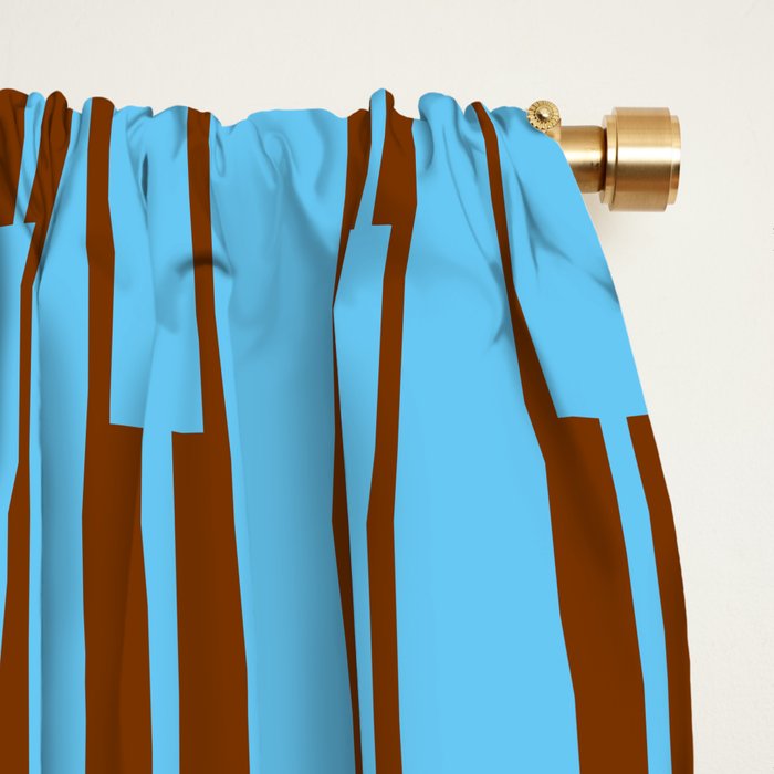  Sky Blue and Chestnut Brown Geometric Minimalist Geo Chain Vertical Stripe Pattern Window Curtain Gallery Image 2