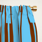  Sky Blue and Chestnut Brown Geometric Minimalist Geo Chain Vertical Stripe Pattern Window Curtain Gallery Image 2