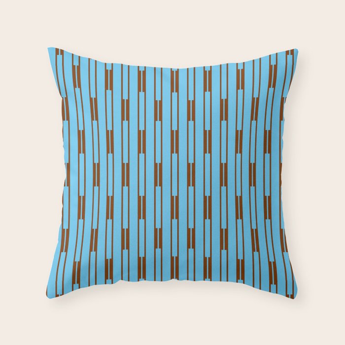  Sky Blue and Chestnut Brown Geometric Minimalist Geo Chain Vertical Stripe Pattern Throw Pillow Gallery Image 6