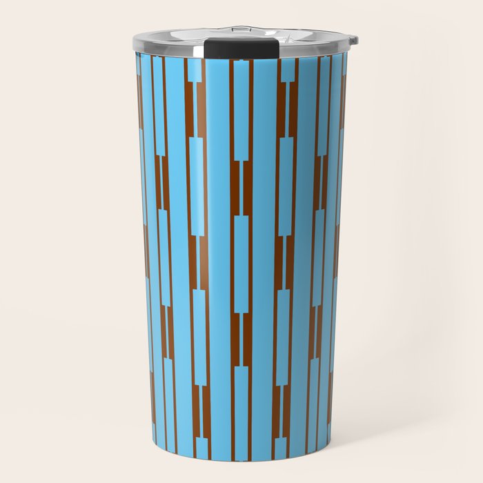  Sky Blue and Chestnut Brown Geometric Minimalist Geo Chain Vertical Stripe Pattern Travel Mug Gallery Image 1