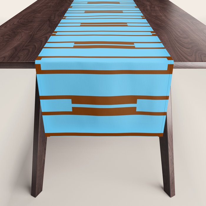  Sky Blue and Chestnut Brown Geometric Minimalist Geo Chain Vertical Stripe Pattern Table Runner Gallery Image 1