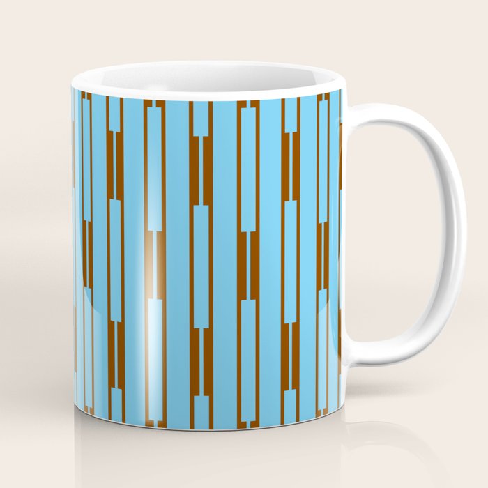  Sky Blue and Chestnut Brown Geometric Minimalist Geo Chain Vertical Stripe Pattern Coffee Mug Gallery Image 1