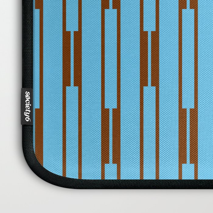  Sky Blue and Chestnut Brown Geometric Minimalist Geo Chain Vertical Stripe Pattern Laptop Sleeve Gallery Image 3