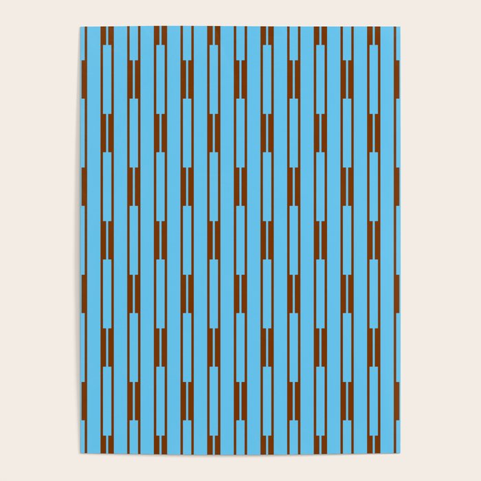  Sky Blue and Chestnut Brown Geometric Minimalist Geo Chain Vertical Stripe Pattern Poster Gallery Image 4