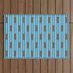  Sky Blue and Chestnut Brown Geometric Minimalist Geo Chain Vertical Stripe Pattern Outdoor Rug Gallery Image 1