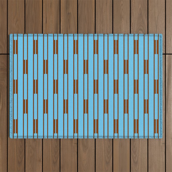  Sky Blue and Chestnut Brown Geometric Minimalist Geo Chain Vertical Stripe Pattern Outdoor Rug Gallery Image 1
