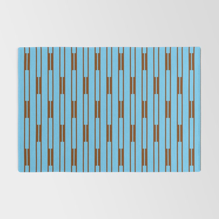  Sky Blue and Chestnut Brown Geometric Minimalist Geo Chain Vertical Stripe Pattern Rug Gallery Image 2