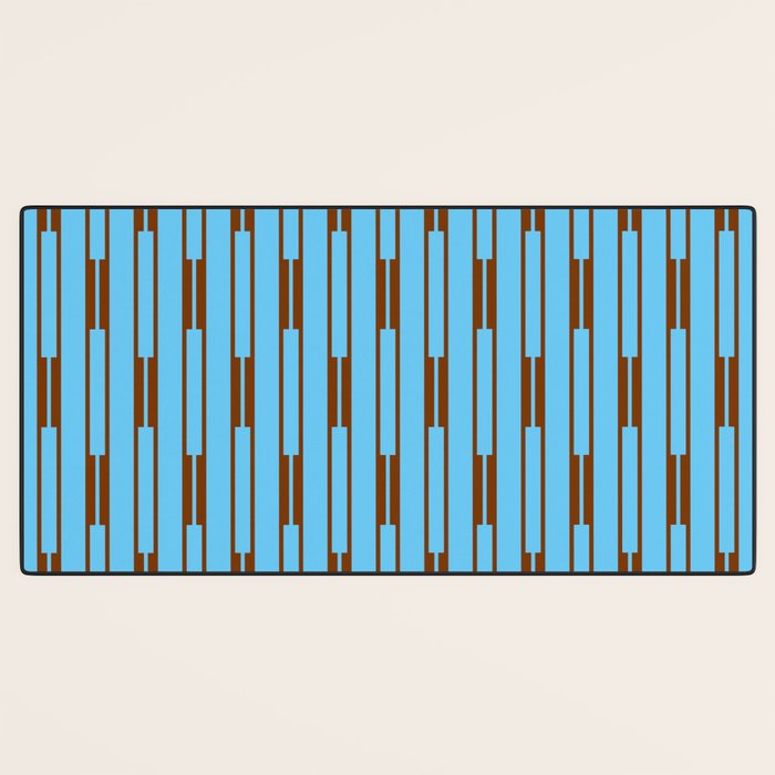  Sky Blue and Chestnut Brown Geometric Minimalist Geo Chain Vertical Stripe Pattern Desk Mat Gallery Image 3
