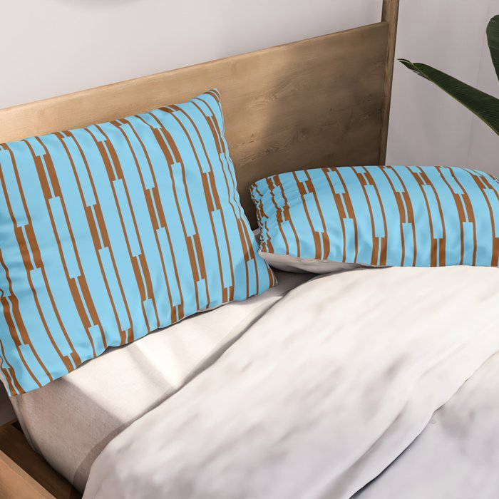  Sky Blue and Chestnut Brown Geometric Minimalist Geo Chain Vertical Stripe Pattern Pillow Sham Gallery Image 2