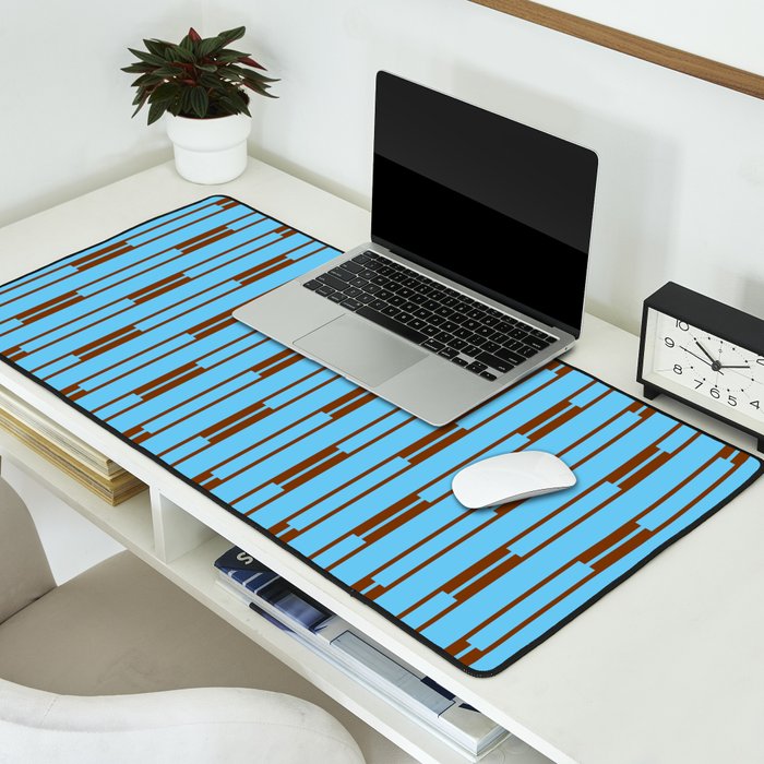  Sky Blue and Chestnut Brown Geometric Minimalist Geo Chain Vertical Stripe Pattern Desk Mat Gallery Image 2