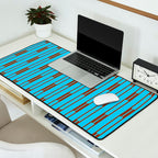  Sky Blue and Chestnut Brown Geometric Minimalist Geo Chain Vertical Stripe Pattern Desk Mat Gallery Image 2