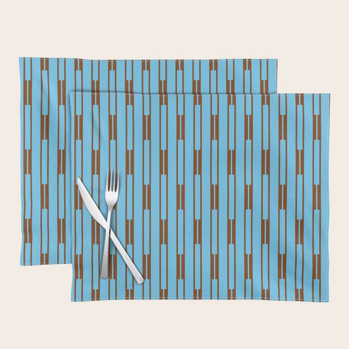  Sky Blue and Chestnut Brown Geometric Minimalist Geo Chain Vertical Stripe Pattern Placemat Gallery Image 1