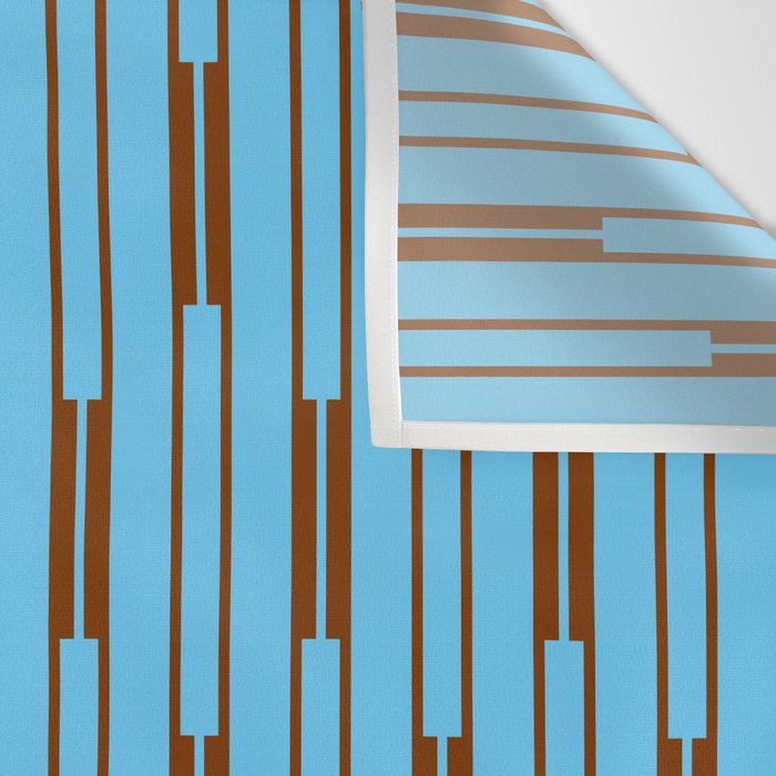  Sky Blue and Chestnut Brown Geometric Minimalist Geo Chain Vertical Stripe Pattern Wall Tapestry Gallery Image 3