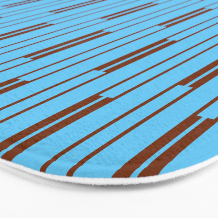  Sky Blue and Chestnut Brown Geometric Minimalist Geo Chain Vertical Stripe Pattern Bath Mat Gallery Image 3