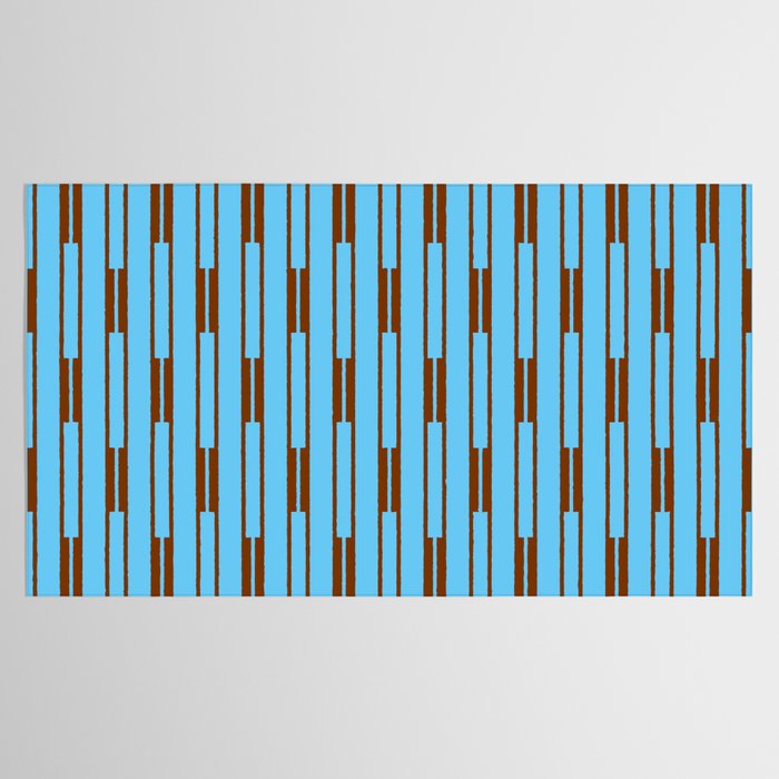  Sky Blue and Chestnut Brown Geometric Minimalist Geo Chain Vertical Stripe Pattern Tablecloth Gallery Image 2