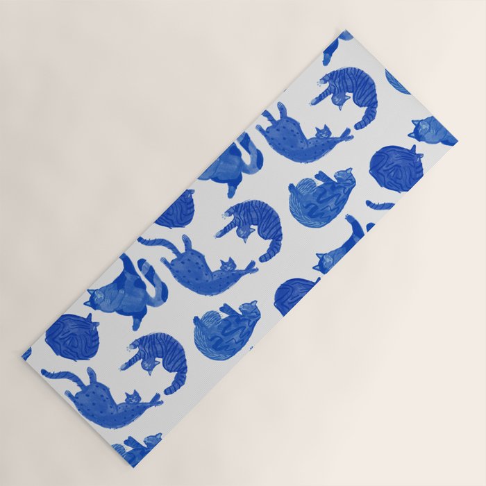 Sleepy Cozy Kitty Cats in Royal Blue & White Yoga Mat Gallery Image 1