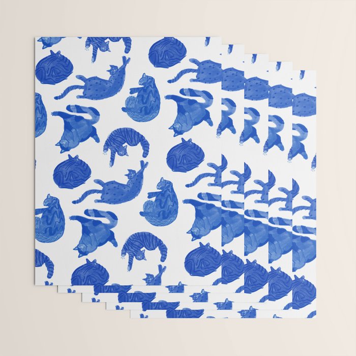 Sleepy Cozy Kitty Cats in Royal Blue & White Wrapping Paper Gallery Image 3