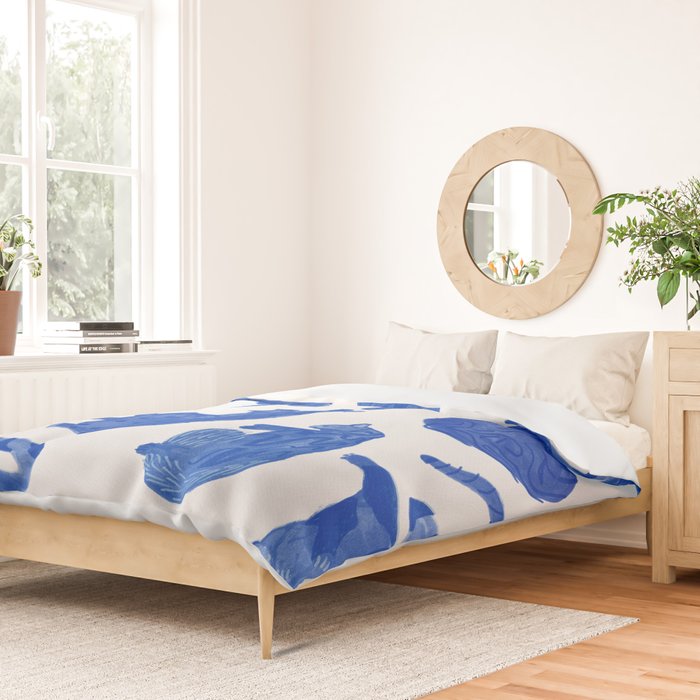 Sleepy Cozy Kitty Cats in Royal Blue & White Duvet Cover Gallery Image 2