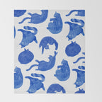 Sleepy Cozy Kitty Cats in Royal Blue & White Throw Blanket Gallery Image 2