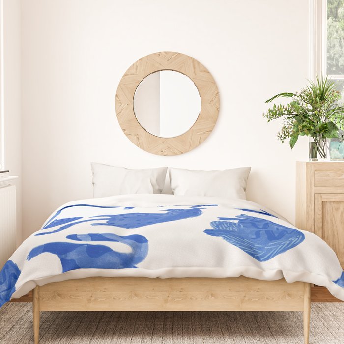 Sleepy Cozy Kitty Cats in Royal Blue & White Duvet Cover Gallery Image 3
