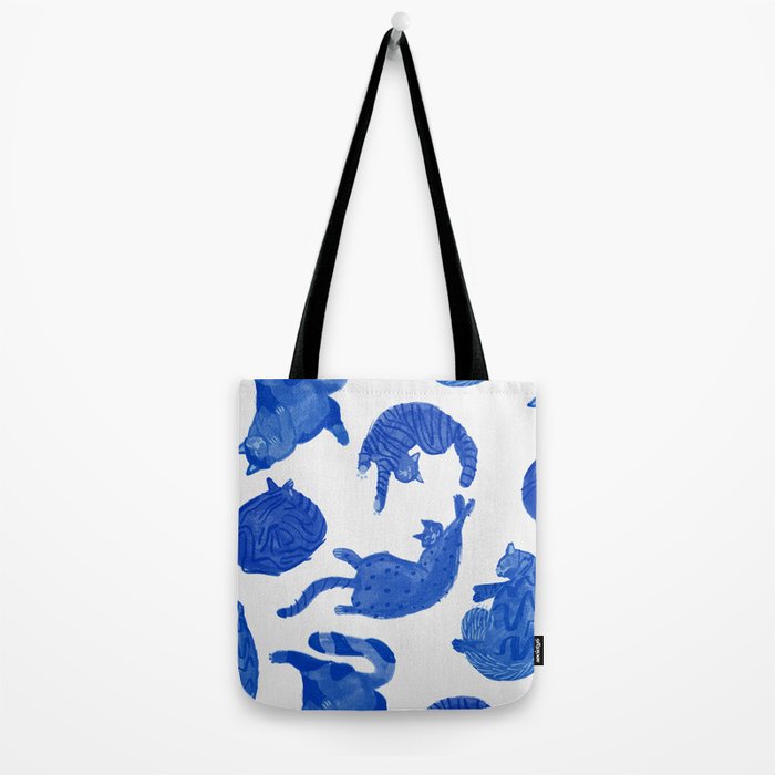 Sleepy Cozy Kitty Cats in Royal Blue & White Tote Bag Gallery Image 2