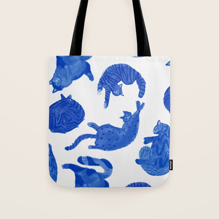 Sleepy Cozy Kitty Cats in Royal Blue & White Tote Bag Gallery Image 1
