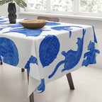 Sleepy Cozy Kitty Cats in Royal Blue & White Tablecloth Gallery Image 3