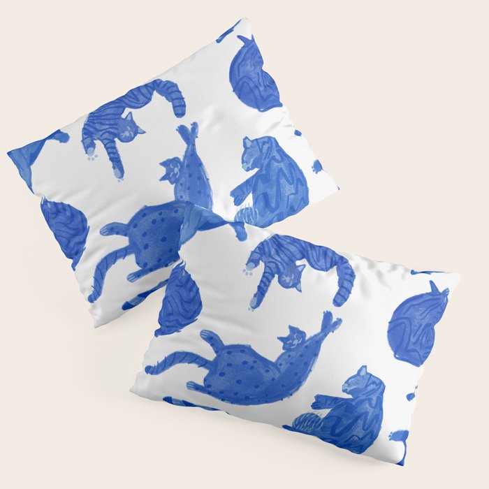 Sleepy Cozy Kitty Cats in Royal Blue & White Pillow Sham Gallery Image 3