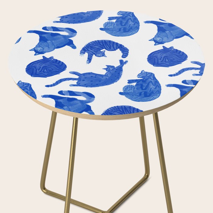 Sleepy Cozy Kitty Cats in Royal Blue & White Side Table Gallery Image 2