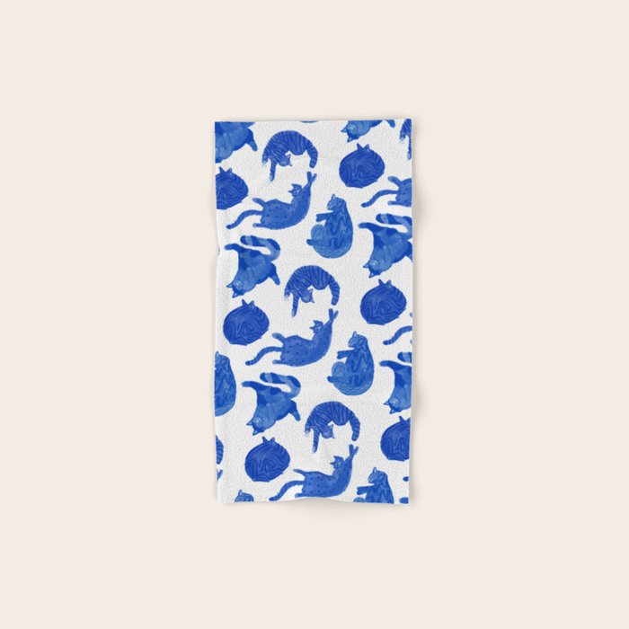 Sleepy Cozy Kitty Cats in Royal Blue & White Bath Towel Gallery Image 1