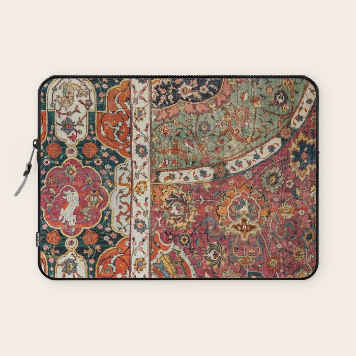 Persian Medallion Rug II // 16th Century Distressed Red Green Blue Flowery Colorful Ornate Pattern Laptop Sleeve Gallery Image 1