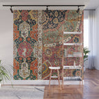 Persian Medallion Rug II // 16th Century Distressed Red Green Blue Flowery Colorful Ornate Pattern Wall Mural Gallery Image 1