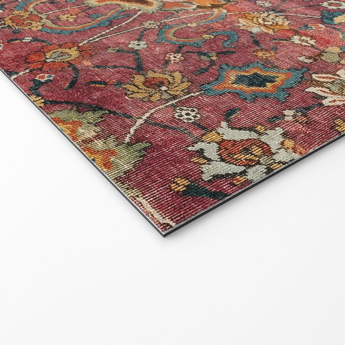 Persian Medallion Rug II // 16th Century Distressed Red Green Blue Flowery Colorful Ornate Pattern Welcome Mat Gallery Image 2