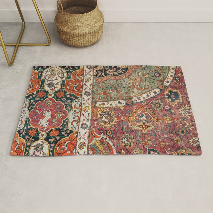 Persian Medallion Rug II // 16th Century Distressed Red Green Blue Flowery Colorful Ornate Pattern Rug Gallery Image 1