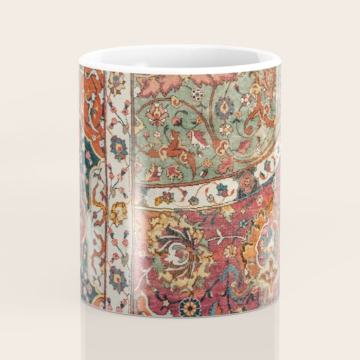 Persian Medallion Rug II // 16th Century Distressed Red Green Blue Flowery Colorful Ornate Pattern Coffee Mug Gallery Image 4